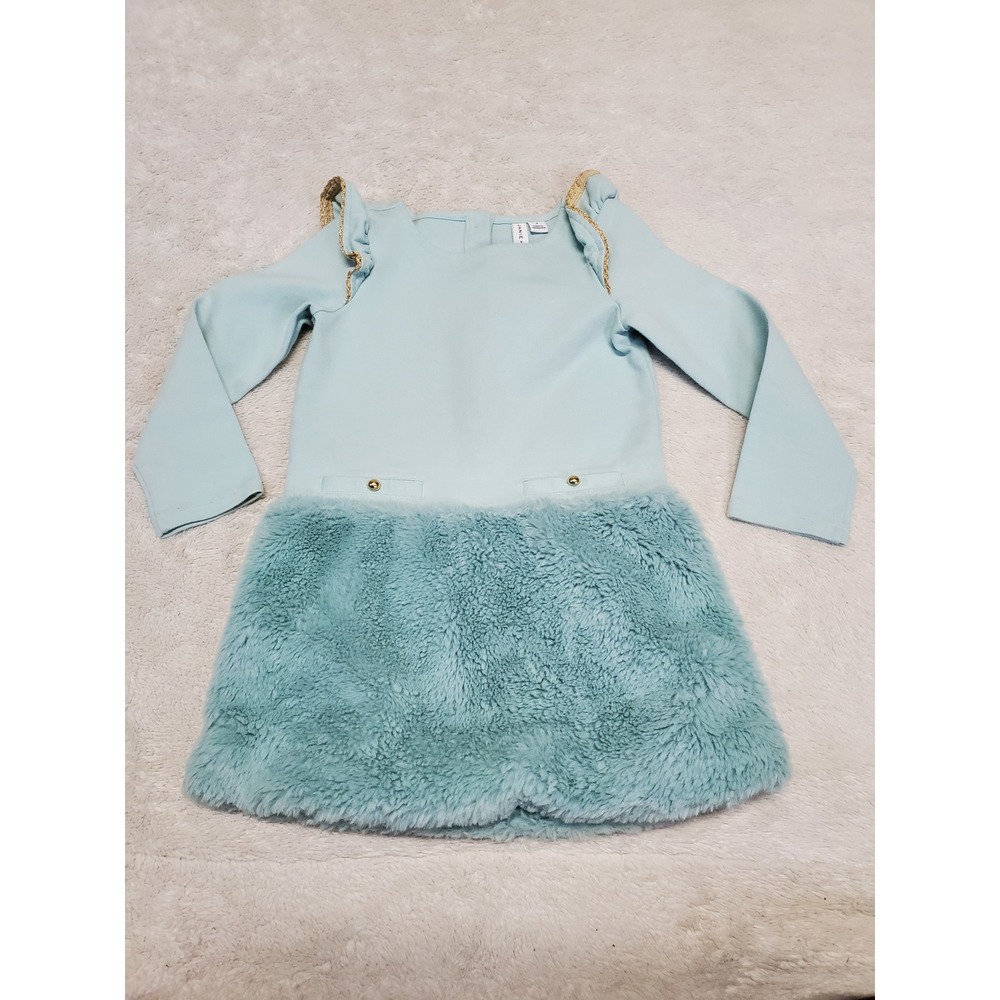 Janie and Jack Mint Green Faux Fur Ponte Dress Girls 4 Kidcore Classic Statement